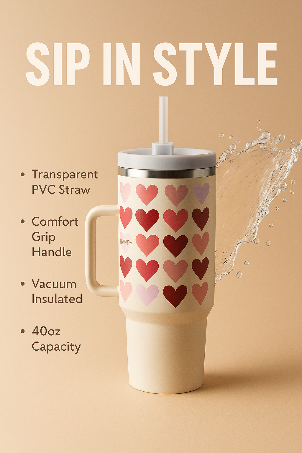 40oz Insulated Tumbler With Handle & Straw – Spill-Proof Stainless Steel Travel Mug | Leak-Proof Travel Mug