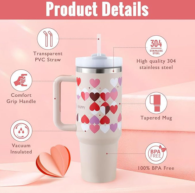 40oz Insulated Tumbler With Handle & Straw – Spill-Proof Stainless Steel Travel Mug | Leak-Proof Travel Mug